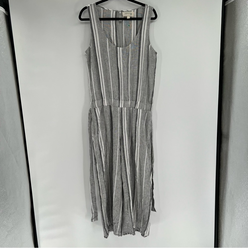 Cloth & Stone Linen Jumpsuit Gray And White  Striped Romper Size L